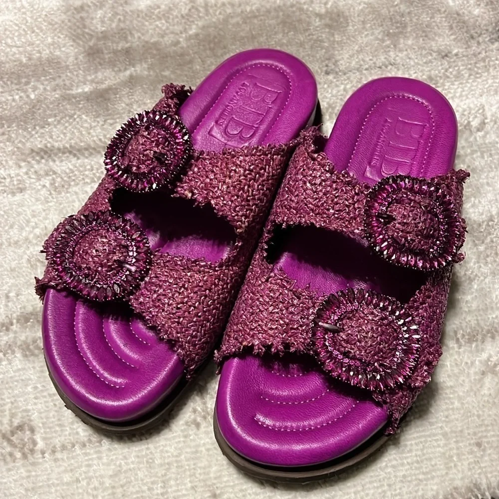 BTB LOS ANGELES TULUM CRYSTAL SLIDE purple bling buckle size 7